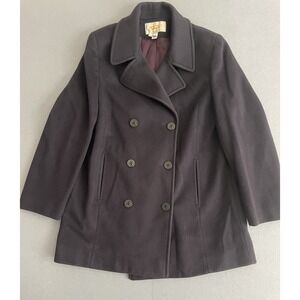 VTG Talbots Women 16 100% Wool Navy Pea‎ Coat Jacket Anchor Nautical Classic